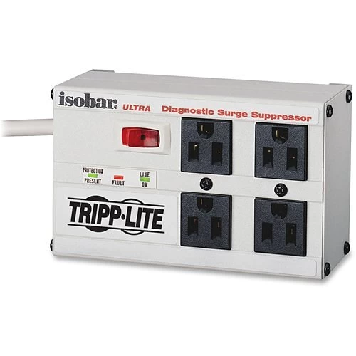 Tripp Lite ISOBAR4ULTRA Isobar 4-Outlet Surge Protector, 6′ Cord With Right-Angle Plug, 3330 Joules, Diagnostic LEDs, Metal Housing