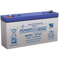 Power Sonic PS-612 PS Series 6V, 1.2Ah General Purpose Rechargeable SLA Battery, F1 Terminals