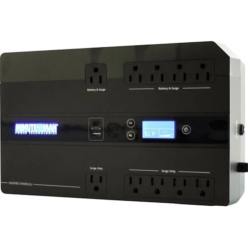 Minuteman EN900LGU Enspire Series Standby UPS 900VA 5-Battery And 5-Surge LCD USB Chargers
