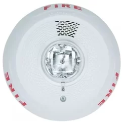 System Sensor PC2WKLED L-Series Outdoor Ceiling-Mounted Horn Strobe, “FIRE”, White