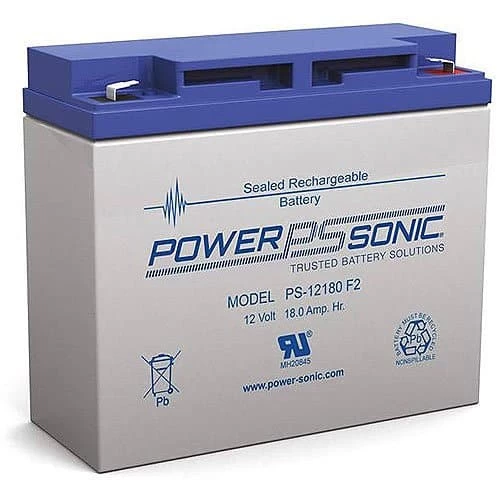 Power Sonic PS-12180F2 PS Series 12V, 18Ah General Purpose Rechargeable SLA Battery, F2 Terminals
