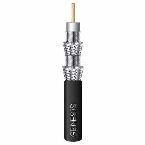 Genesis 50071008 RG6 CCS Quad-Shield Coaxial CATV Cable, 18 AWG Solid BC, CL2, CM, Sunlight Resistant, 1000′ (304.8m), Reel, Black