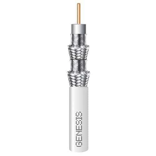 Genesis 50071101 RG6 CCS Qual-Shield Coaxial CATV Cable, 18 AWG Solid BC, CL2, CM, Sunlight Resistant, 1000′ (304.8m), Pull Box, White