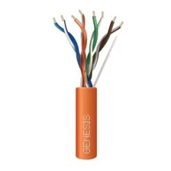 Genesis 50881103CAT5e Plenum Cable, 24/4 Solid BC, Unshielded, UTP, CMP, FT6, 1000′ (304.8m), REELEX Pull Box, Orange