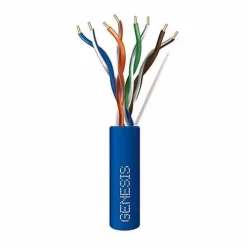 Genesis 50885506 CAT5e Plenum Cable, 24/4 Solid BC, Unshielded, UTP, CMP, FT6, 500′ (152.4m), REELEX Pull Box, Blue
