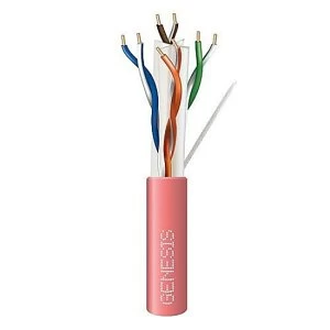 Genesis 50922111 CAT6 Plus Riser Cable, 23/4 Solid BC, Unshielded, UTP, CMR, FT4, Sunlight Resistant, 1000′ (304.8m), Reel-in-Box, Pink