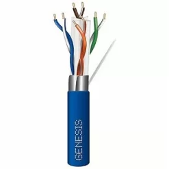 Genesis 51931006 CAT6A Riser Cable, 23/4 Solid BC, Unshielded, UTP, CMR, FT4, 1000′ (304.8m), Reel, Blue