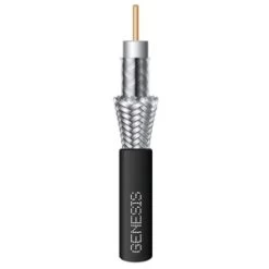 Genesis 53031108 RG6 CCS Dual-Shield Coaxial CATV Cable, 18 AWG Solid BC, CL2R, CMR, FT4, Sunlight Resistant, 1000′ (304.8m), Pull Box, Black