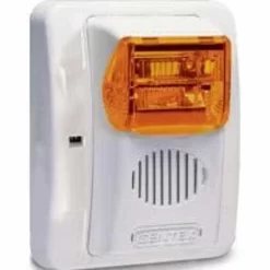 Gentex GECA24PWW GEC Colored Lens Series Horn/Strobe, Amber Lens, Selectable Candela Strobe, Wall Mount, PLAIN (no Lettering), Red Faceplate